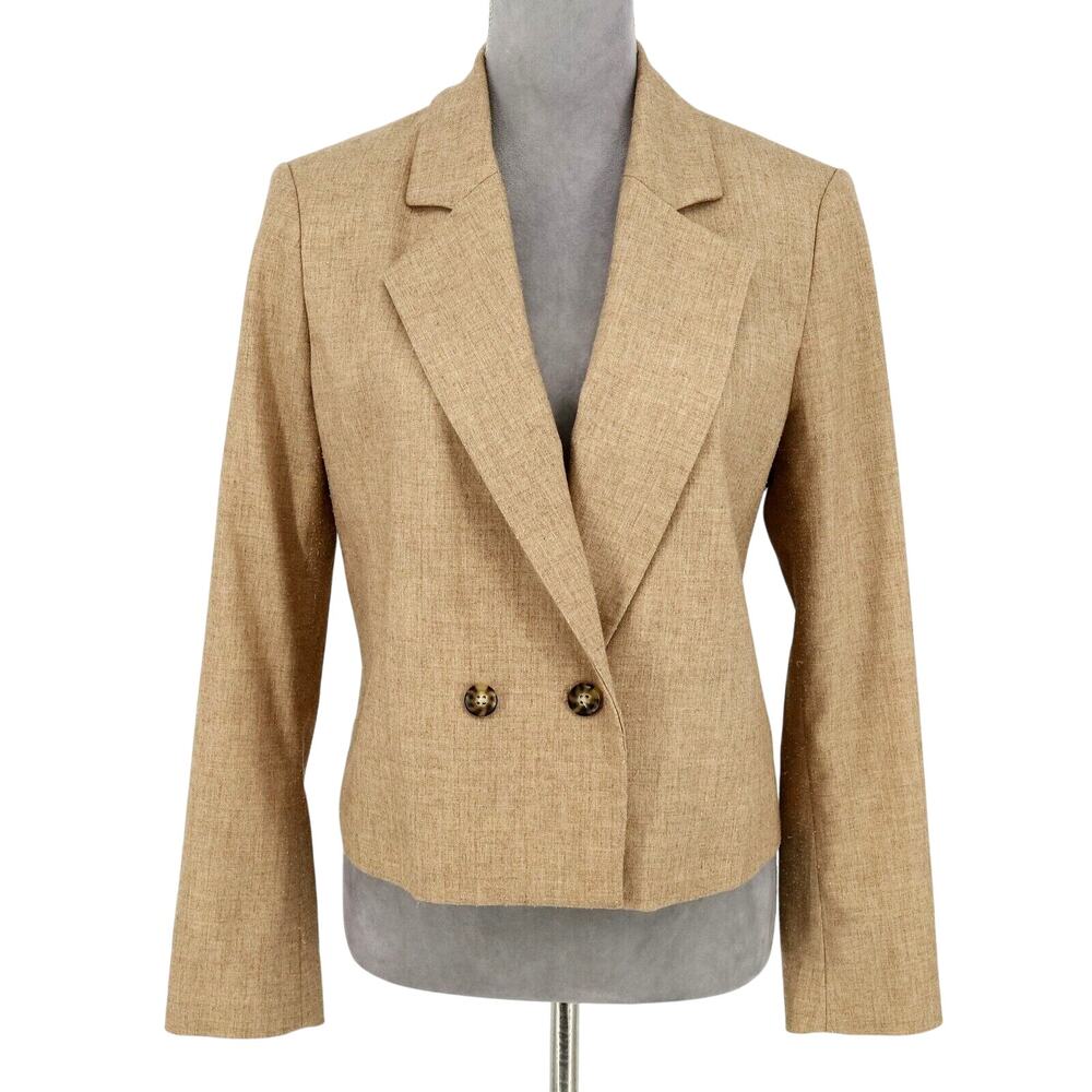 Express Jacket Womens Small Beige Woven Lined Blazer Double Breasted Career